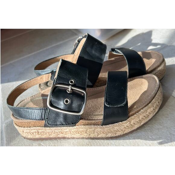 Aetrex Vania Black Leather Platform Wedge Sandal Arch Support Size 37 / US 7 - Picture 12 of 12